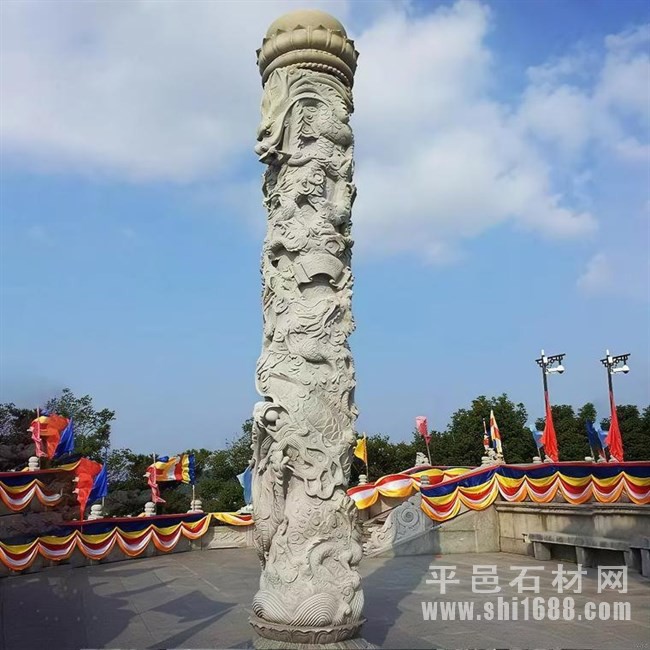 石雕盘龙柱雕刻，石雕龙珠加工厂