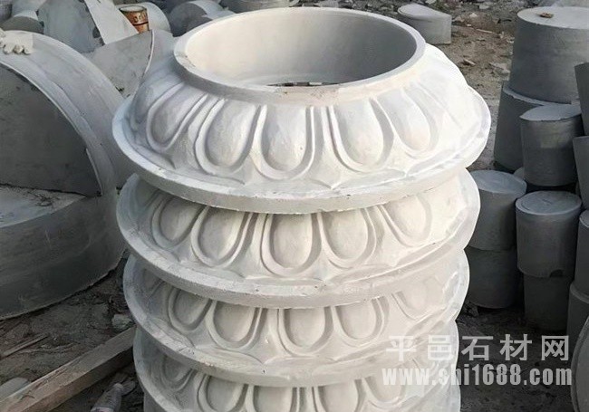 石雕莲花柱墩石，莲花座柱脚石加工